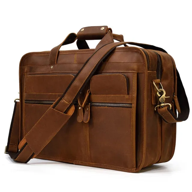 Voyager Leather Jumbo Briefcase 17 inches Laptop Carrying Case for Men