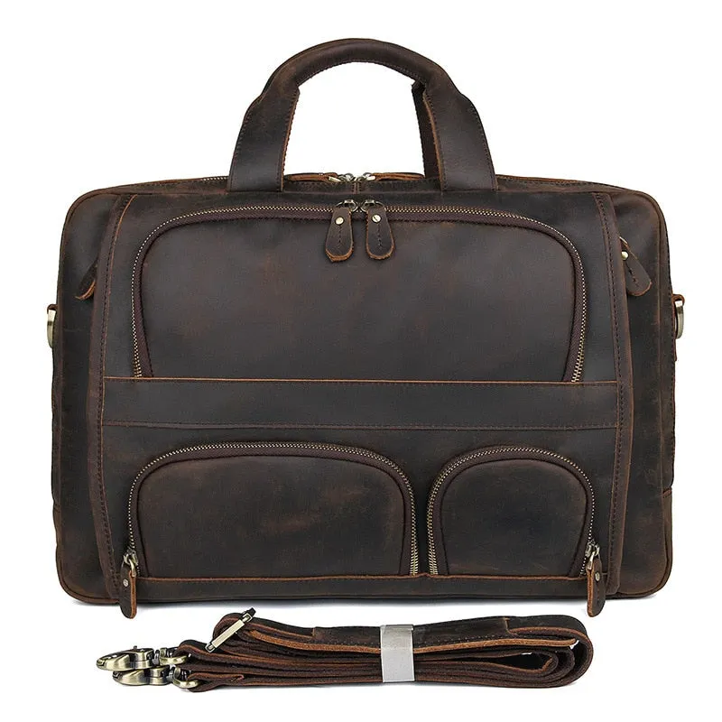Voyager Leather Jumbo Briefcase 17 inches Laptop Carrying Case for Men