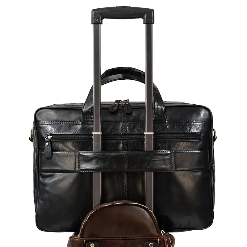 Voyager Leather Jumbo Briefcase 17 inches Laptop Carrying Case for Men