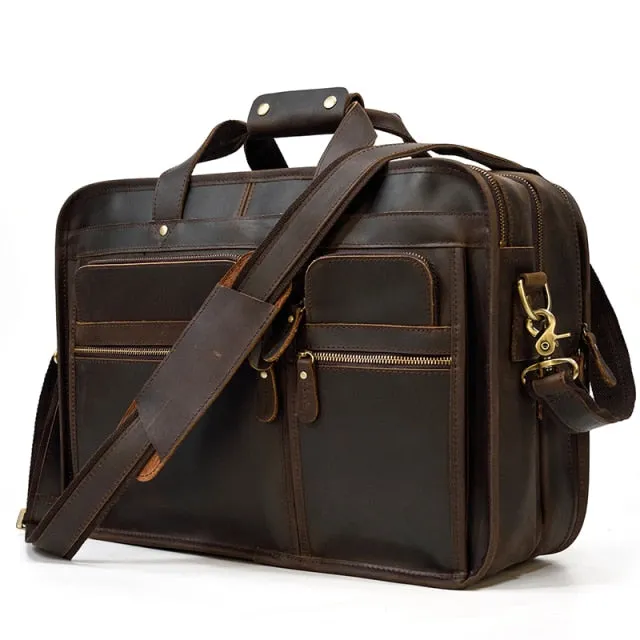 Voyager Leather Jumbo Briefcase 17 inches Laptop Carrying Case for Men