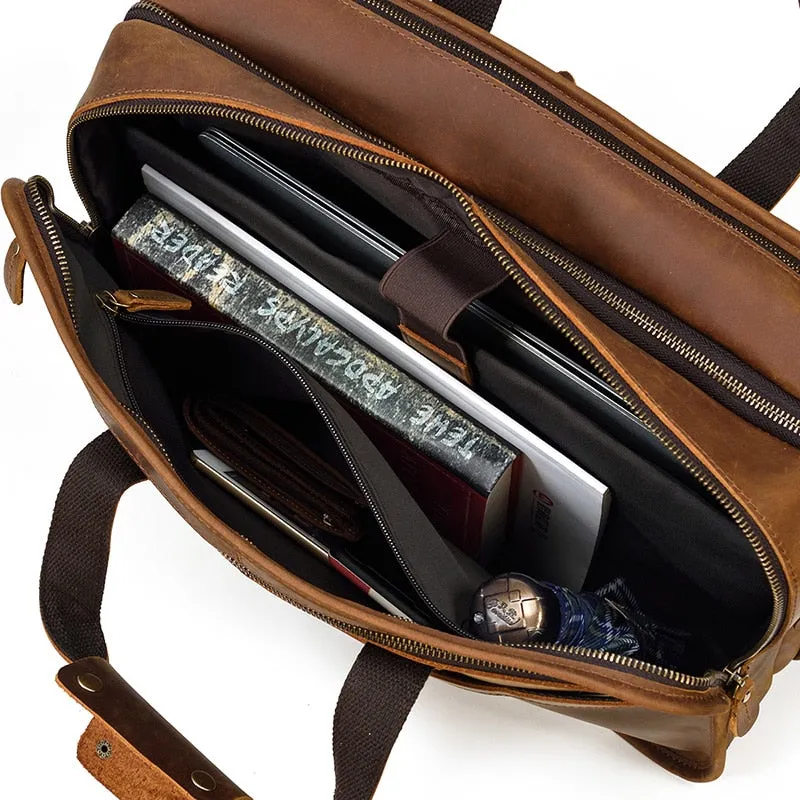 Voyager Leather Jumbo Briefcase 17 inches Laptop Carrying Case for Men