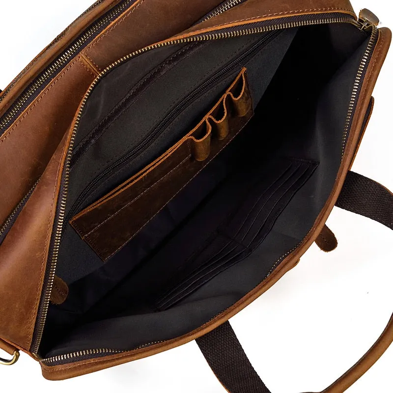 Voyager Leather Jumbo Briefcase 17 inches Laptop Carrying Case for Men