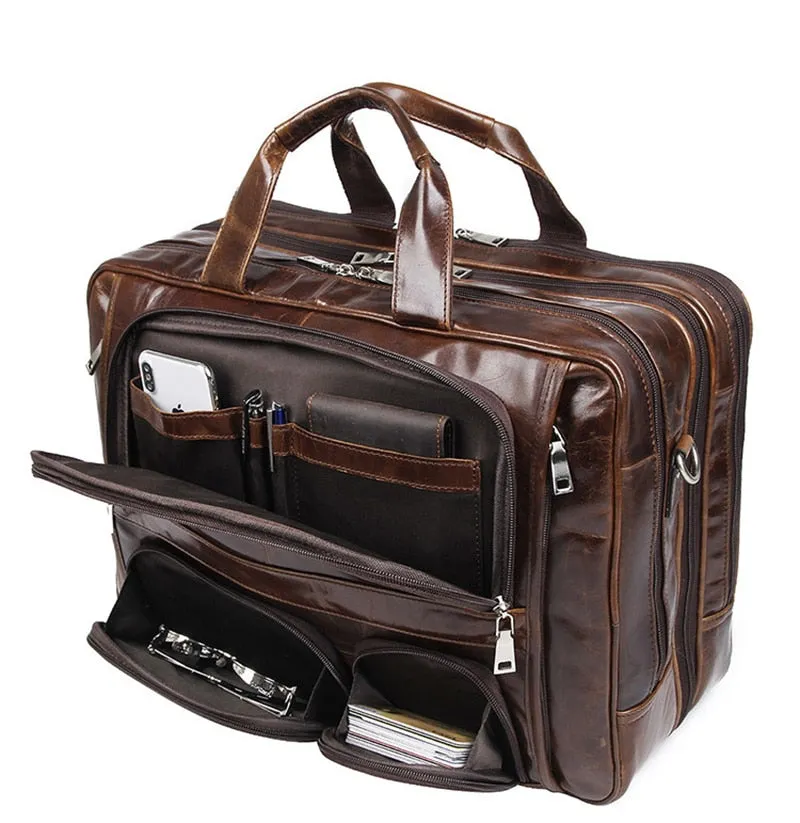 Voyager Leather Jumbo Briefcase 17 inches Laptop Carrying Case for Men