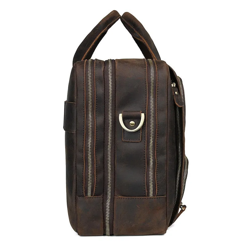 Voyager Leather Jumbo Briefcase 17 inches Laptop Carrying Case for Men