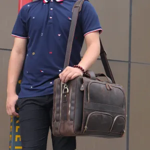 Voyager Leather Jumbo Briefcase 17 inches Laptop Carrying Case for Men