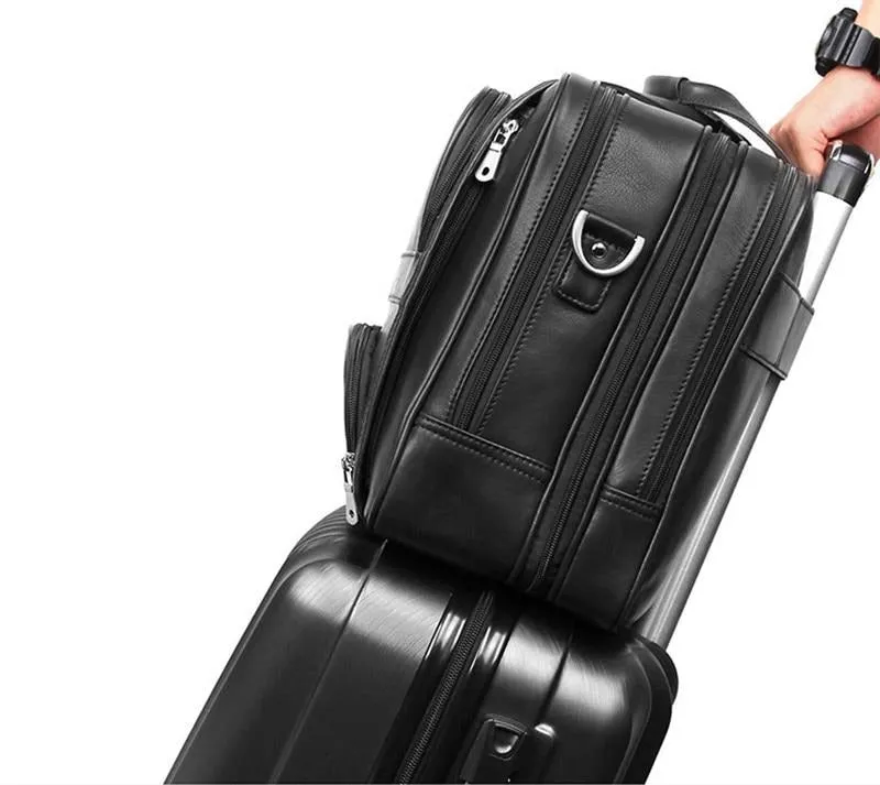 Voyager Leather Jumbo Briefcase 17 inches Laptop Carrying Case for Men