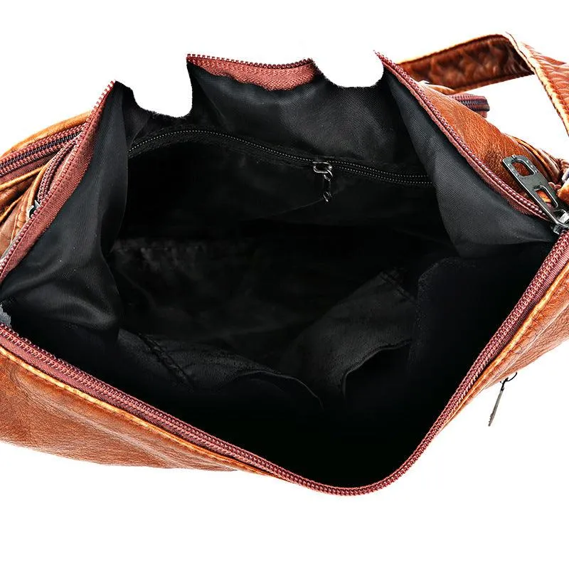 Washed Leather One Shoulder Casual Crossbody Bag