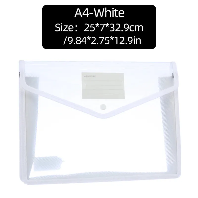 Waterproof A4 Transparent File Folder - Press Button Plastic Document Bag for Office Supplies