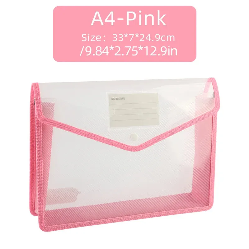 Waterproof A4 Transparent File Folder - Press Button Plastic Document Bag for Office Supplies