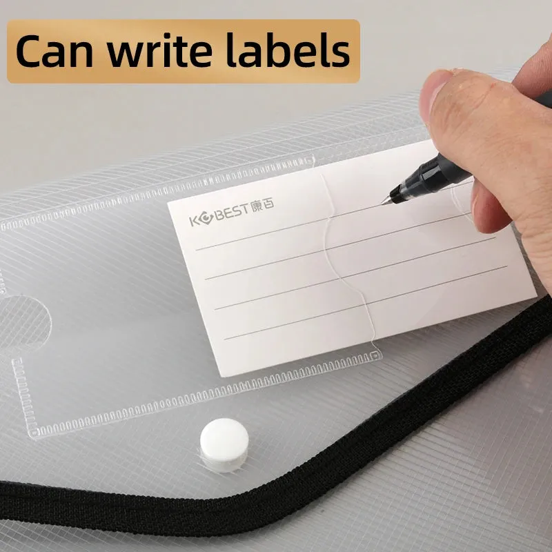 Waterproof A4 Transparent File Folder - Press Button Plastic Document Bag for Office Supplies