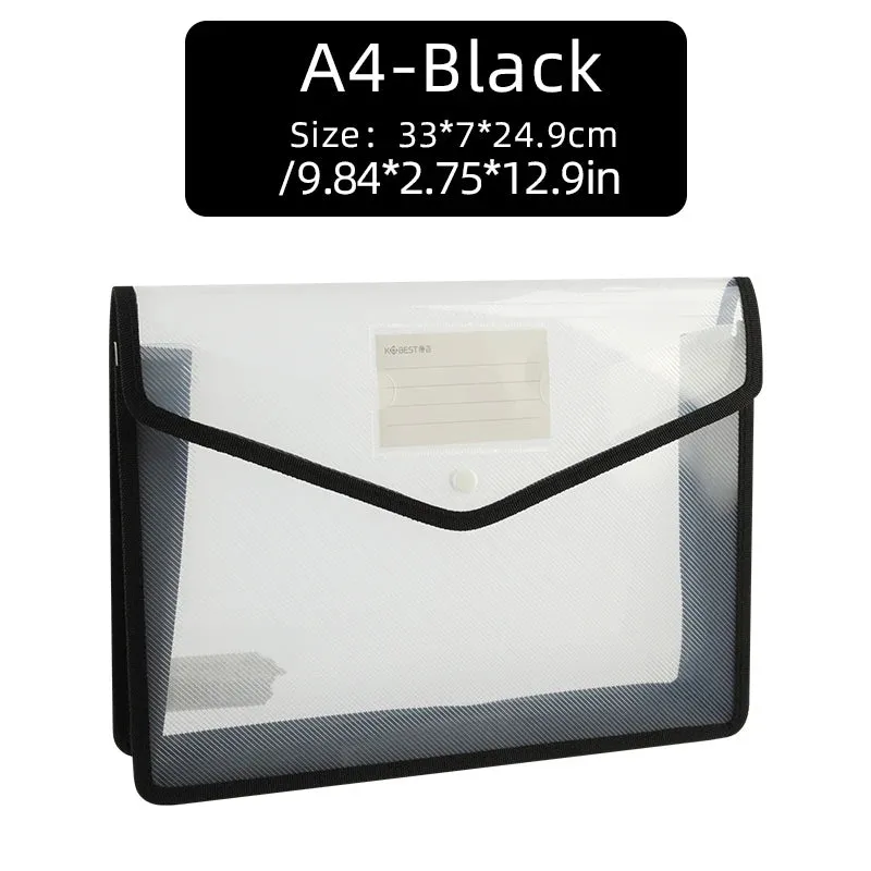 Waterproof A4 Transparent File Folder - Press Button Plastic Document Bag for Office Supplies