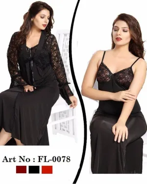 Wedding Nighty - FL-0078 Black - Flourish 2 Piece Nightwear