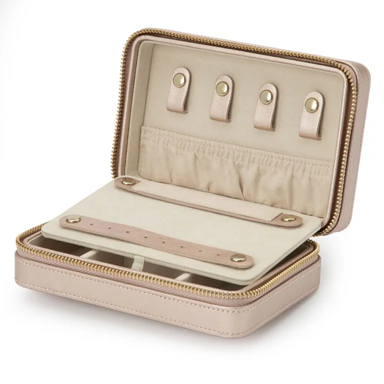 WOLF Leather Jewelry Zip Case in Rose Gold
