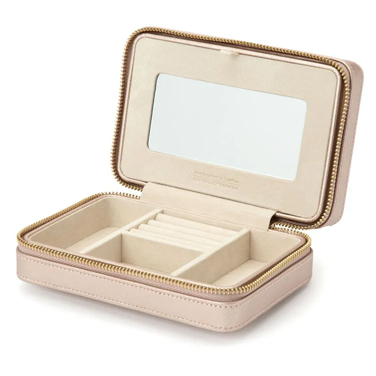 WOLF Leather Jewelry Zip Case in Rose Gold