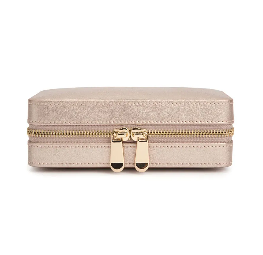 WOLF Leather Jewelry Zip Case in Rose Gold