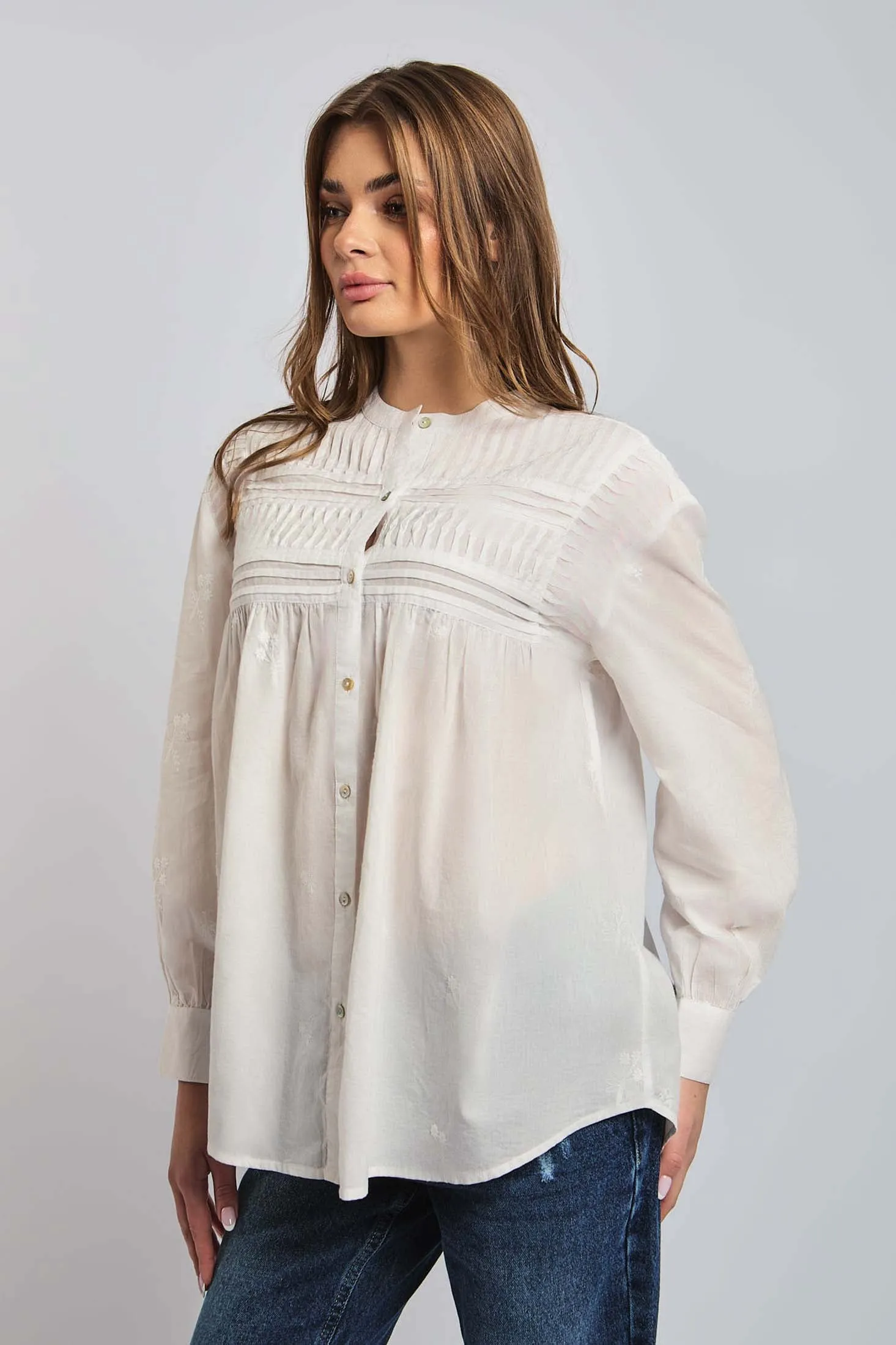 Women Blouse Cotton  Long Sleeve Oversized White