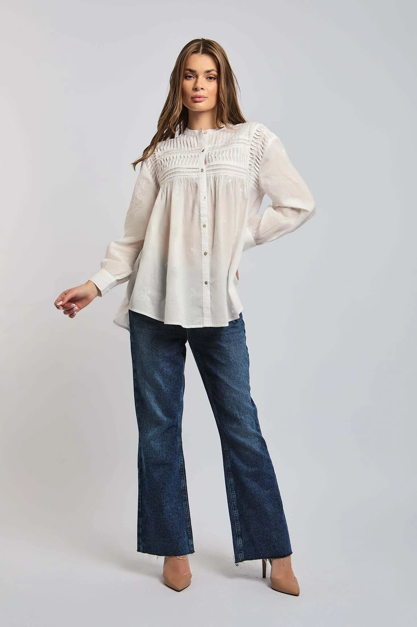 Women Blouse Cotton  Long Sleeve Oversized White