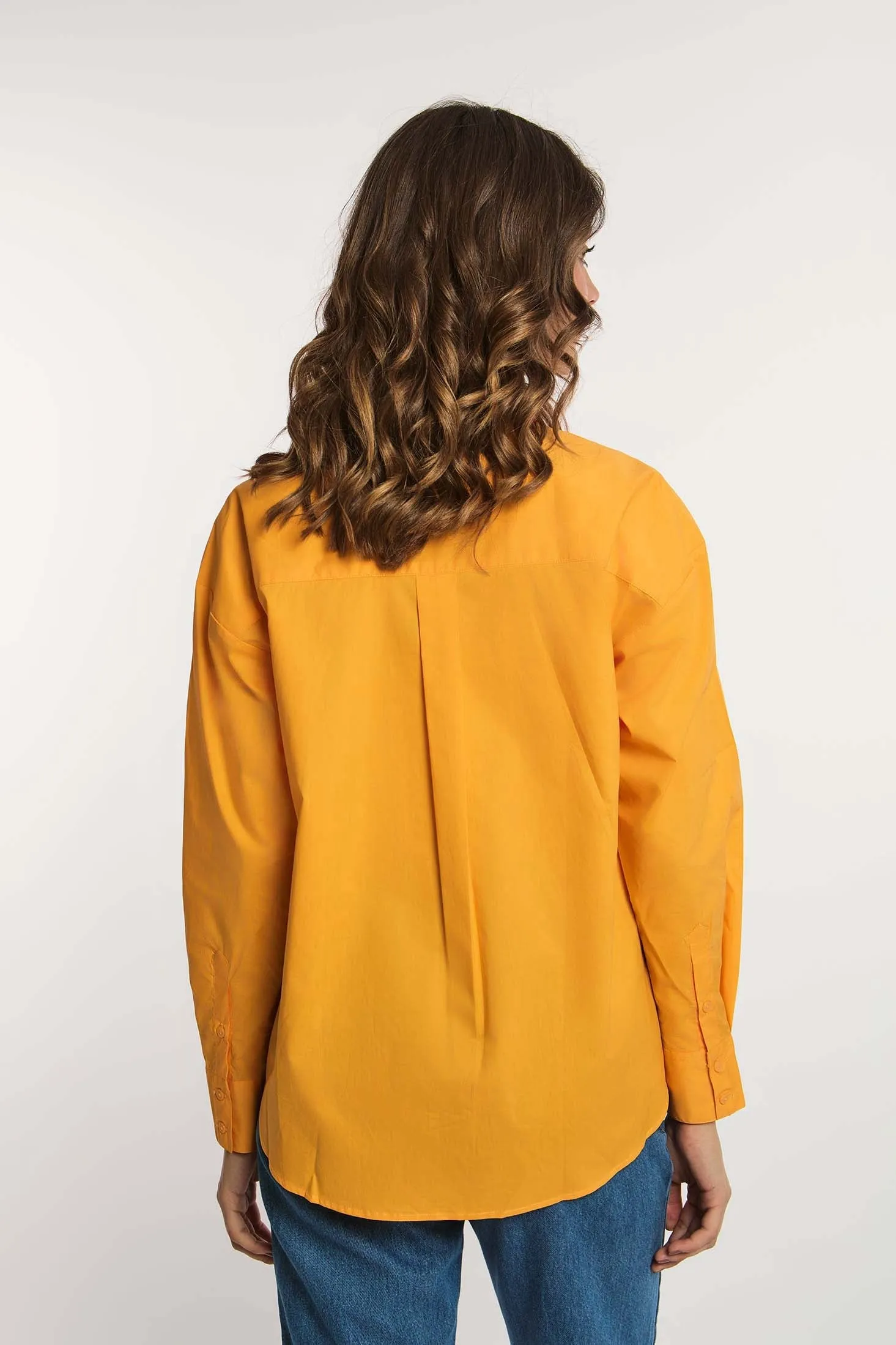 Women Blouse Poplin Cotton Regular Shirt orange 