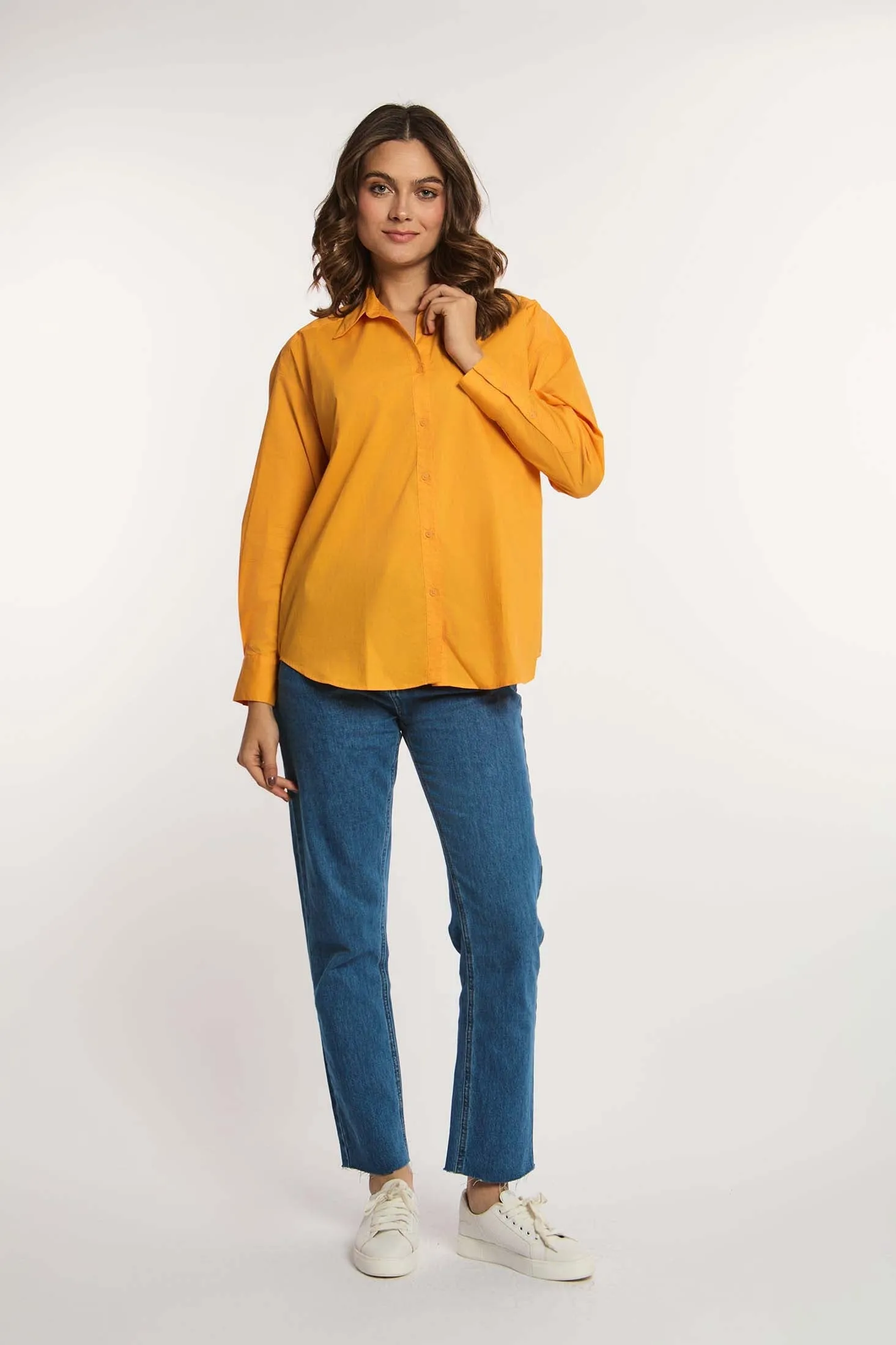 Women Blouse Poplin Cotton Regular Shirt orange 
