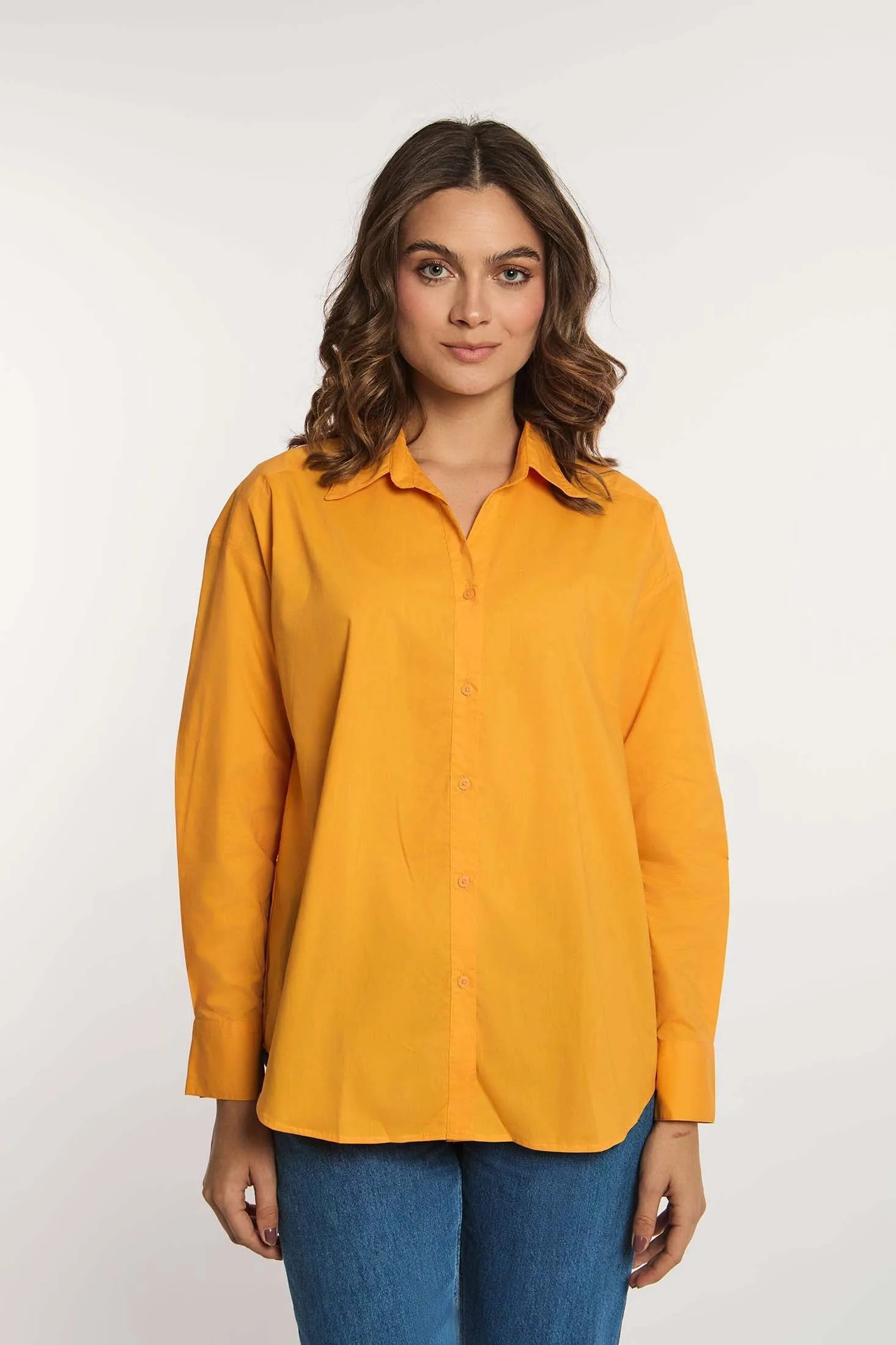 Women Blouse Poplin Cotton Regular Shirt orange 