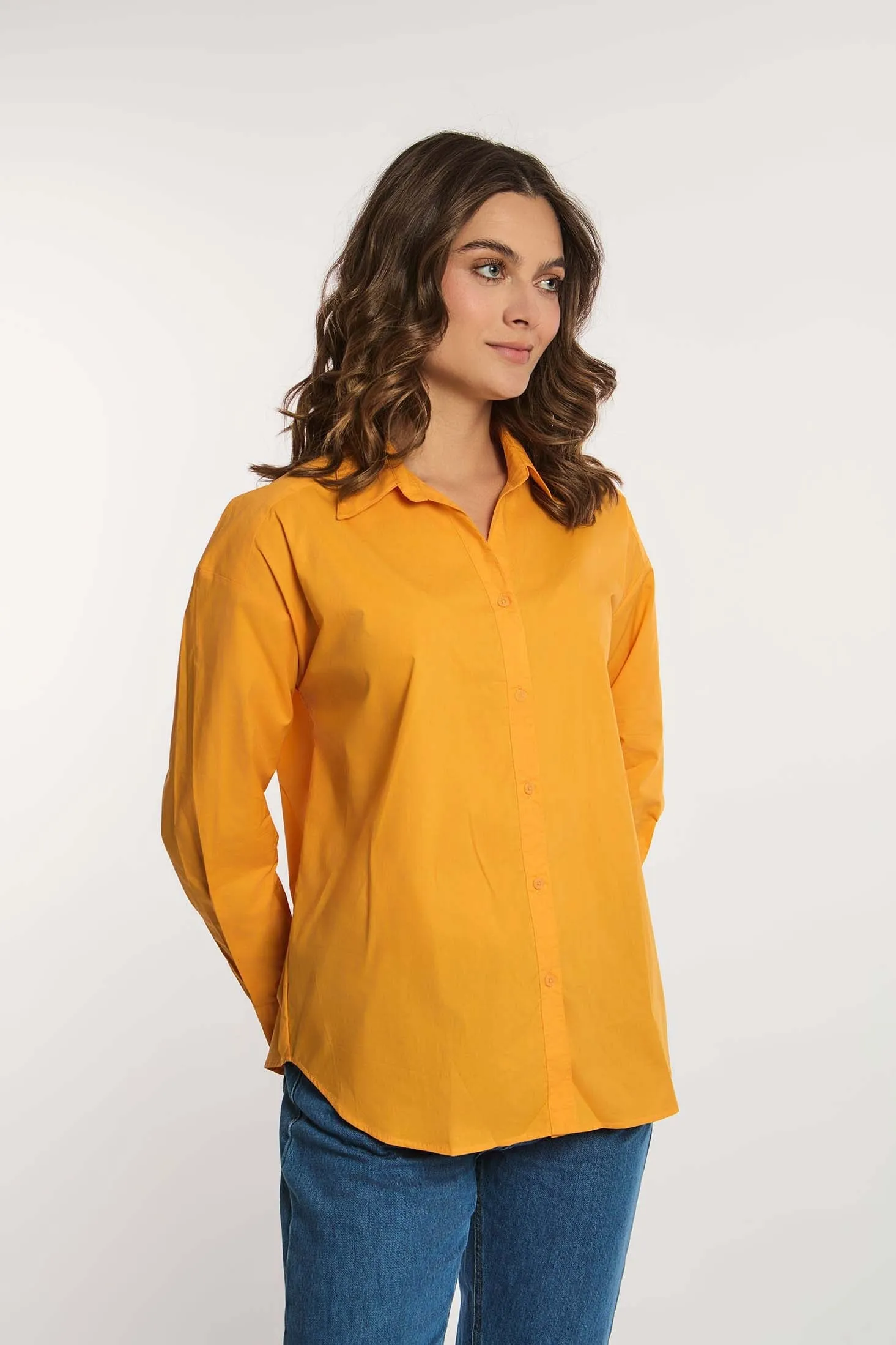 Women Blouse Poplin Cotton Regular Shirt orange 