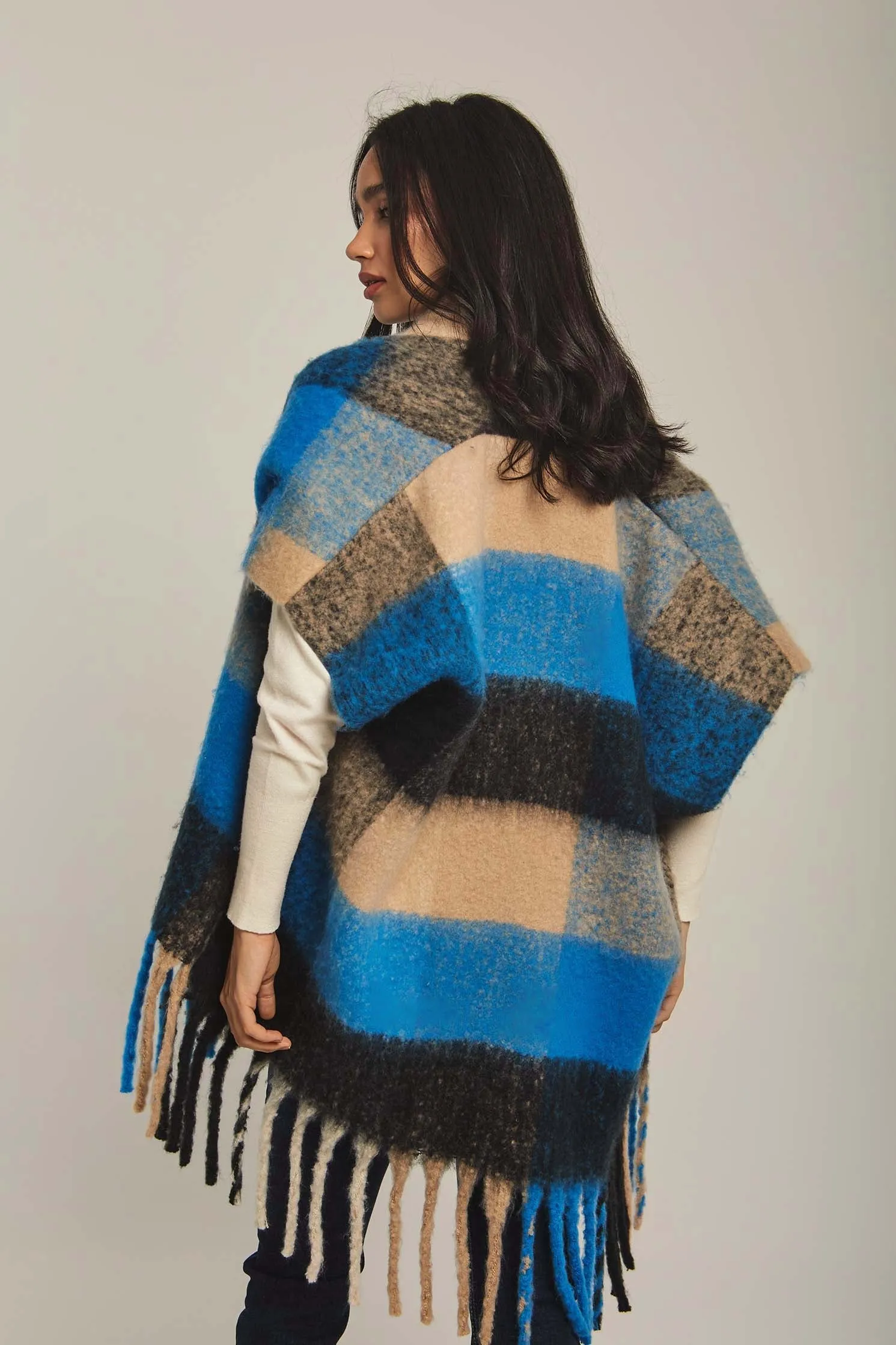 Women Cape Fancy Checks Regular Fit Blue