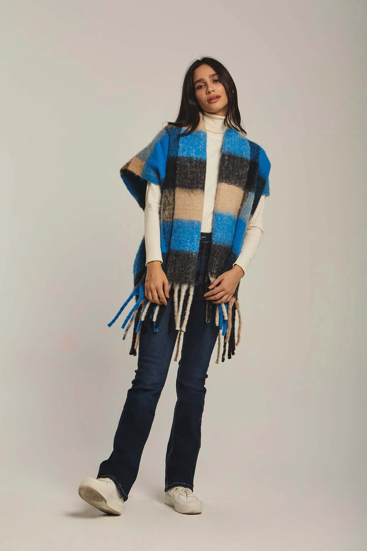 Women Cape Fancy Checks Regular Fit Blue