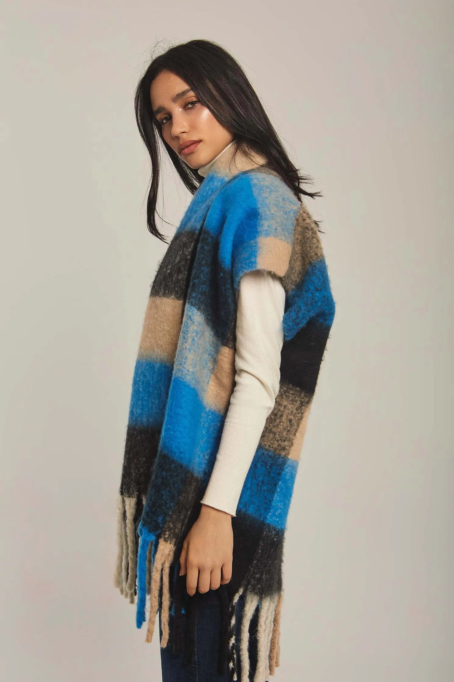 Women Cape Fancy Checks Regular Fit Blue