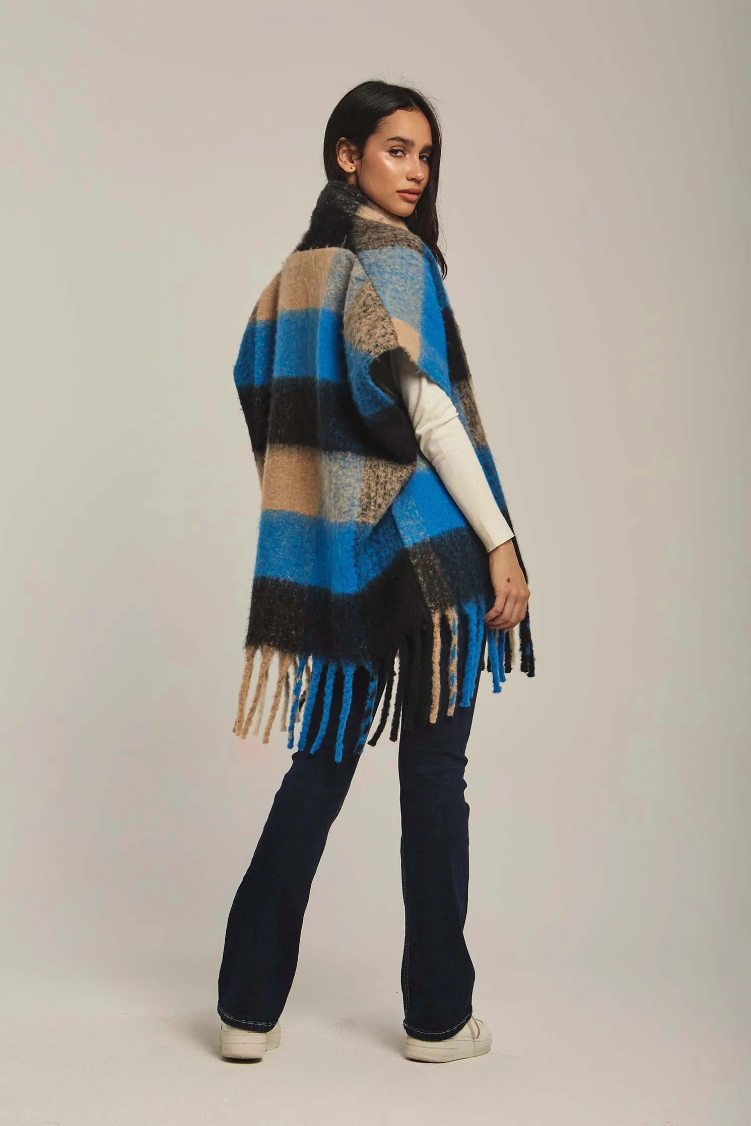 Women Cape Fancy Checks Regular Fit Blue