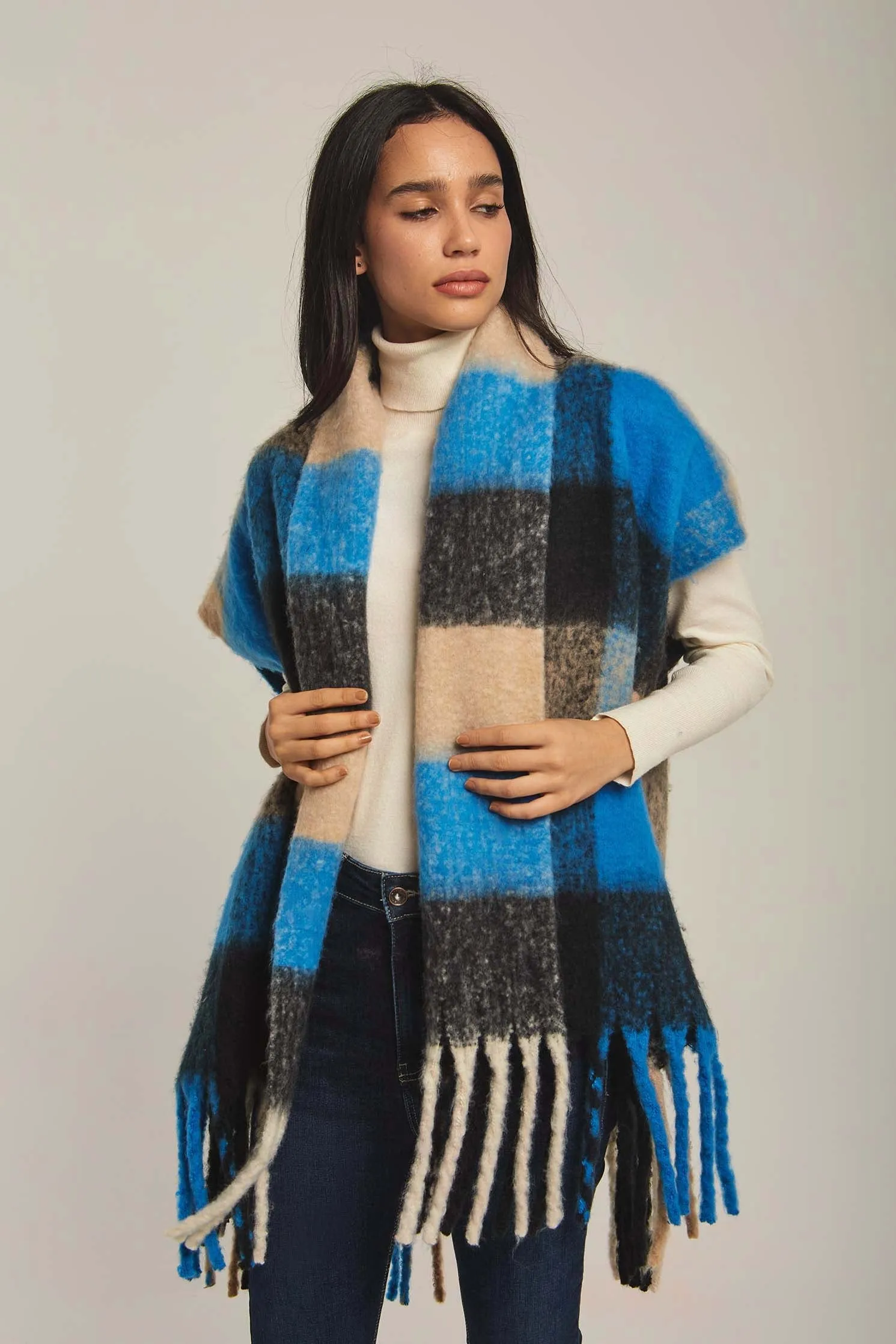 Women Cape Fancy Checks Regular Fit Blue