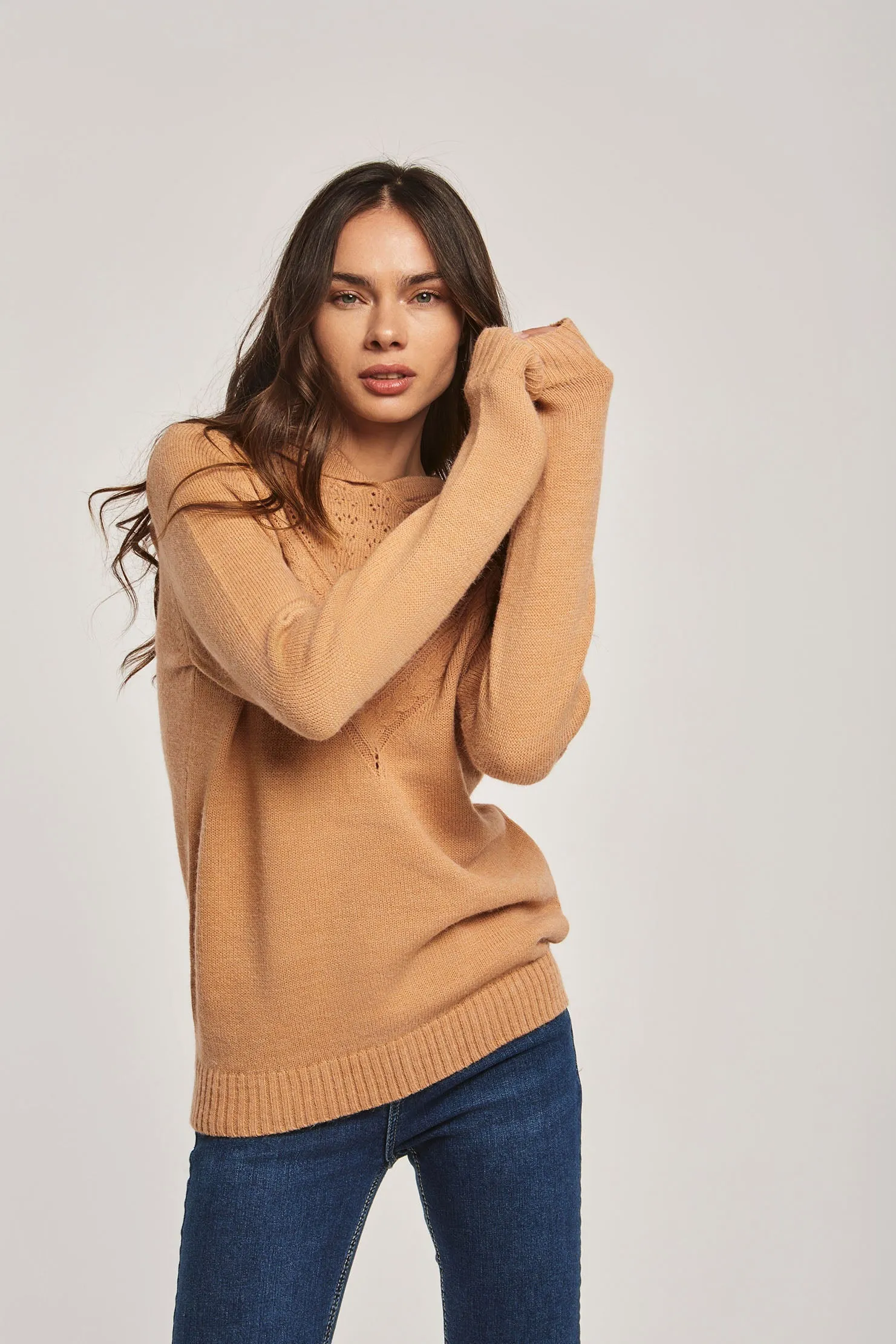 Women Pullover Long Sleeve With Hood Brown