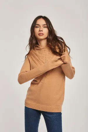 Women Pullover Long Sleeve With Hood Brown