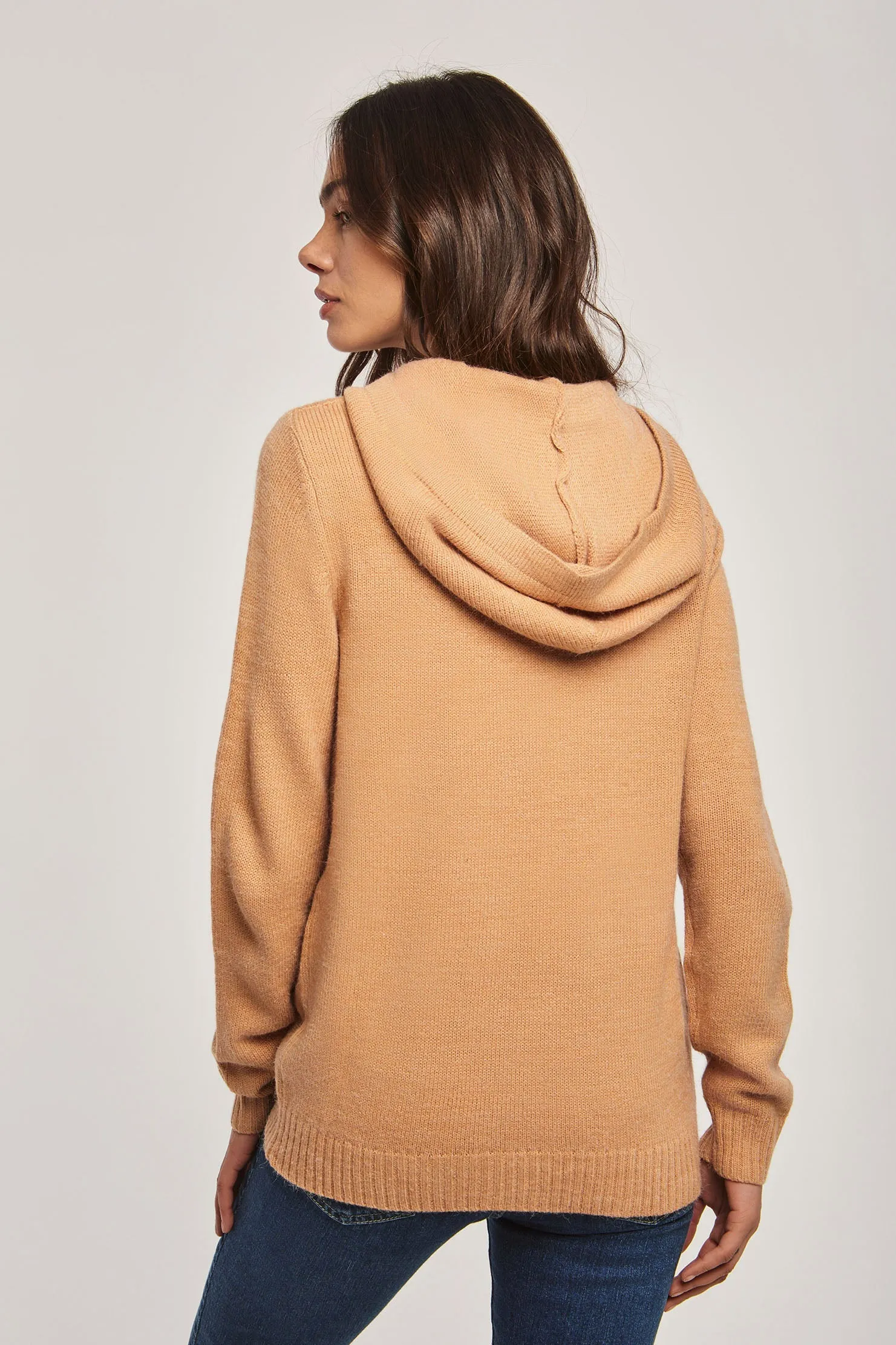 Women Pullover Long Sleeve With Hood Brown