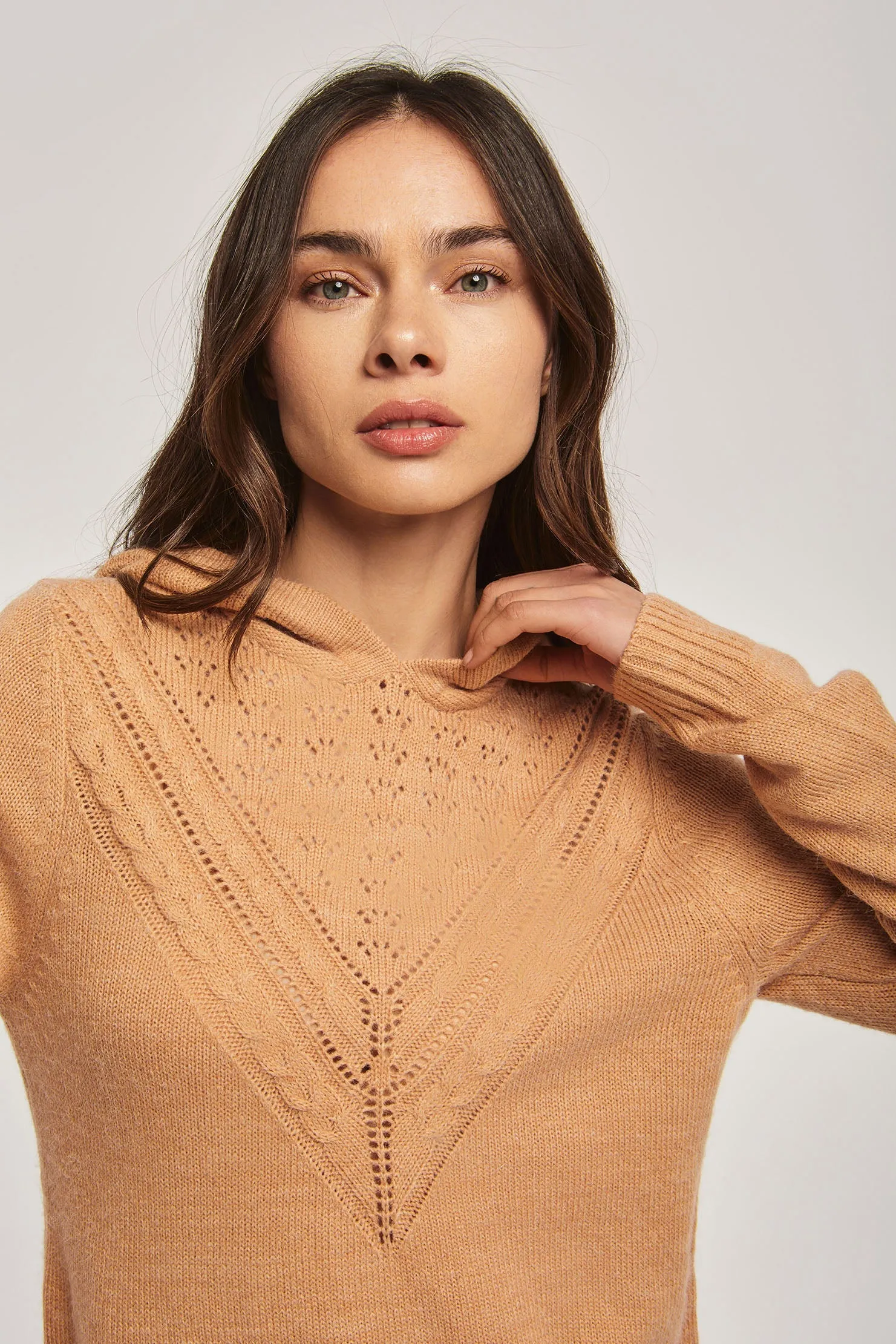 Women Pullover Long Sleeve With Hood Brown