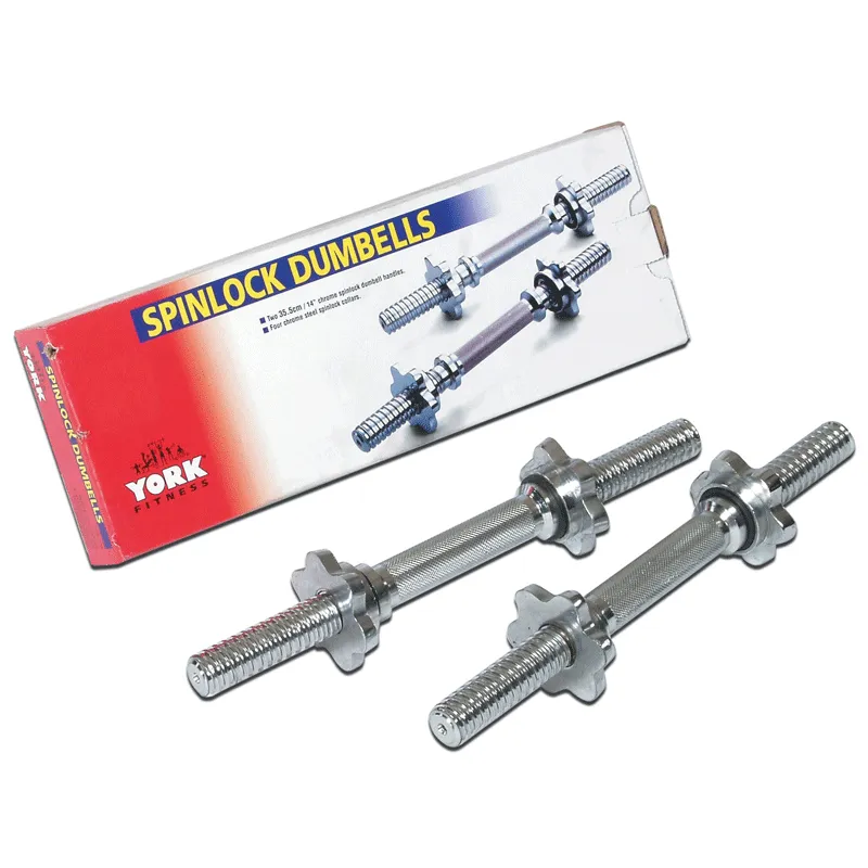 York Barbell | 14" Solid Steel Spin Lock Dumbbell Handle With Collars